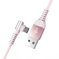 USB kabl za TCL 5G - stepen desno uglovan teški teški robusni najlon tipa za unos kabela za sinkronizaciju brzih punjača - 6. stopa - Rose Gold