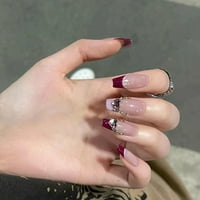 Kisor Press na noktima, francuski tip Pritisnite nokti za žene s ružičastim dizajnom, punim poklopcem