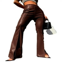 Ruanyu ženski elastični visoki struk FAU kožne klasične hlače Prednji splitske pantalone za pantalone za noge S-2xl