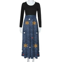 Zunfeo Ženska haljina - Božićni tiskani tiskani s dugim rukavima Fit & Flare Crew Crt Maxi haljina Proljetna