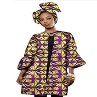 Bintarealwa Žene Afričke odjeće za ispis Dashiki Tromjenski rukav kaput za žene plus veličine Afrika odjeća na vrhu Headtie WY2322