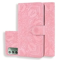 Slučajevi za Samsung Galaxy Note magnetske novčanike za žene Držač za žene Flip poklopac reljefne mandale cvijet Kickstand PU kožna magnetska folija sa remen, ružičasta