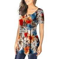 Proljetne košulje za žene, ženski tipka V izrez vrhovi kratkih rukava bluza cvjetni print casual elegantna