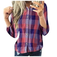 Žene plus veličine plairane majice Jesen vintage casual dugih rukava labav fit gumb down bluza cardigan