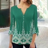 Žene Paisley Print Tops Ljetne majice Flare rukave s rukavima V izrez Tees Casual Bluza Cosy Tunic Green XL