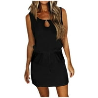 Ženske haljine ispisane V-izrez Mini mini casual ljeto odijevanje bez rukava Black XL