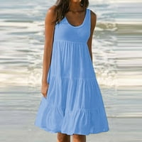 Haljina za žene Ljeto bez rukava okrugli vrat Čvrsta boja za spajanje velike ljuske haljine za plažu