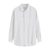 IOPQO muške haljine majice posteljine za muške muške vrećastom pamučnom posteljinom čvrstog dugih rukava retro T majice na vrhu bluze bijeli xxl