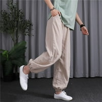 Qiaocaity ženske posteljine pantalone s džepovima Ležerne prilike ljetne elastične vike struka rastezljive ravne pantalone za noge bež 3xl
