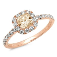 1.23CT Princess Cut Brown Prirodni morgatit 18K ružičasti ružičasto zlato graviranje Izjava godišnjice Angažovanje vjenčanog halo prstena 3,75