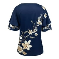 Ženske vrhove bluza modna grafička dužina lakta otiska žene Ljeto okrugle dekolte majice Tunic tee blue