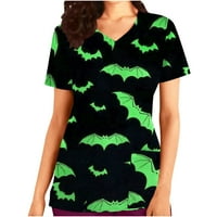 Žene Halloween V izrez Majica Smiješni grafički tee Najbolji majice Zelena veličina m