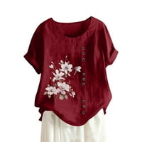 Ženski vrhovi kratkih rukava odštampana bluza Ležerne prilike za žene Ljeto okrugle dekoltene majice Tuničke majice crvene m