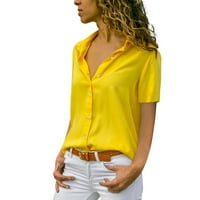 Ženski vrhovi Hemise Žene kratki rukav Ležerne prilike, pune masične mashirts Henley Fashion Yellow XL