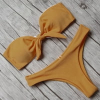Ženski kupaći kostimi Kontrolni set Tummy Dva luka čvrsta bandeau kravata Bikini High s tankinis set