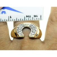 Muški prsten sa istinskim blistavim bijelim dijamantima postavljenim u 14k žuto pozloženo srebro. -