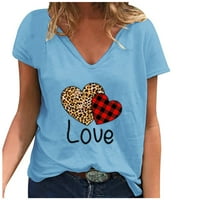 Scyoekwg majica kratkih rukava za žene Leopard srce od tiskanih ležernih labavih grafičkih tina Ljeto V-izrez Tunika Tors Trendy Comfy T-majice Plava L