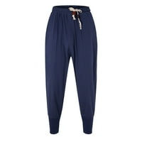 IOPQO muške casual hlače posteljine za muškarce pamučne posteljine muške čvrste elastične strugove Joggers Drop-Crotch casual pantalone mornarice xxl