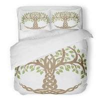 Posteljina set smeđi čvor keltski stablo života Zelene grane Cvjetni prekrivač dvostruke veličine sa jastukom za kućnu posteljinu ukras za krevet