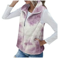 Ženska kravata Dye Print Fleece Fuzzy Zip Up Vest Jacket bez rukava bez rukava sa džepovima