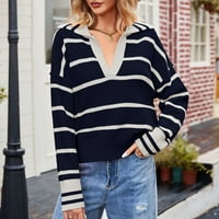 Ženski džemper modni patchwork s prugaste lapeljske vrećice plus veličine dugih rukava