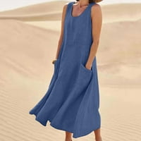 Yuwull ženska pamučna posteljina maxi haljina V izrez casual cami bluze bez rukava ljetni osnovni spremnik