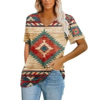 Ženski plemenski prmentalni etnični etnični majica Aztec Print casual v-izrez Vintage Graphic Tees Bluza