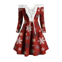 Wendunide haljine za žene žene Vintage Casual Sning Print Dugi rukav Božić s ramena Losela haljina za