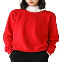 Cindysus dame majica dugih rukava pulover Puno boje dukserica sa labavim fit zimskim posadom vrat crveni 4xl