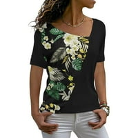 Žene kratkih rukava V izrez Ležerne tuničke majice cvjetne tiskane labave košulje Ljetni patchwork blok