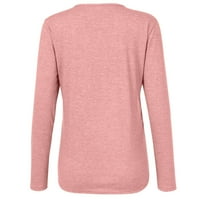 Ženski vrhovi rukav za žene na pola zip casual solid moda V-izrez Tshirts Pink 5xl