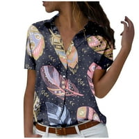 MLQIDK Ženske grafičke majice s kratkim rukavima dolje po dolje bluza sa labavim majicama V-izrez