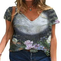 Grianlook Women Loose Floral tiskani tine boho V izrez TUNIC Bluza Ljetna majica kratkih rukava