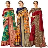 Pakovanje tri Sareesa za žene Mysore Art Silk tiskani Sarees Combo