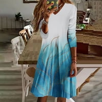 Comfy ženska haljina - modna jesen ispisani kauzalni V-izrez za odmor s dugim rukavima Sky Blue s
