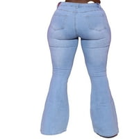 Rejlun Dame Flare Jeans Solid Color Traper Hlače High Squik Dno Ležerne pantalone Modna školska svijetlo Plava L