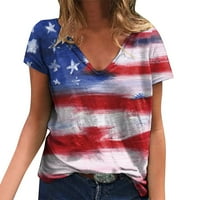 Dan nezavisnosti Štampane ljetne majice Svakodnevne žene V-izrez AMERIKAN 4 JULJE Štampana bluza kratki