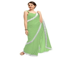 Ženska Georgette Partywear saree ruffle frill sari sa pročitane boje bluza Boja: pista zelena
