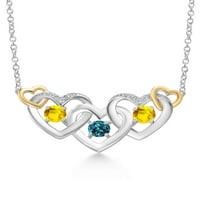 Gem Stone King 1. CT London Blue Topaz Yellow Sapphire Srebrna i 10k Žuta zlatna laboratorija odrasla dijamantska privjesna ogrlica