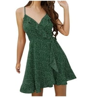 Ljetne haljine Mini V-izrez bez rukava zeleni m