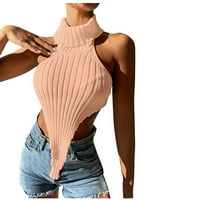 Ženski casual solid bez rukava Halter Center pulover Prsluk prsluk prsluk ružičasti l