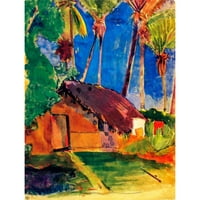 Gauguin, Paul Crni moderni uokvireni muzej umjetnički print pod nazivom - slabovito koliba pod palmima