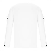 Muške ležerne košulje u boji opuštene V-izreze Podesivi bluza s dugim rukavima, udobna pamučna majica