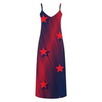 Aufmer Clearence Ženska crvena haljina Dan Neovisnosti Dame Ljetni stil 4. jula Odštampana kaiševa za odmor V-izrez