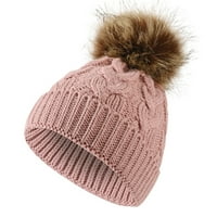 Hirigin Baby Girls Boys Pleteni šešir, mekana topla elastična zimska kapa s plišanim loptom za casual svakodnevno