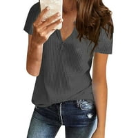 Ženski bluze Ženska modna čvrsta boja V-izrez Casual majica kratkih rukava Top Siva l