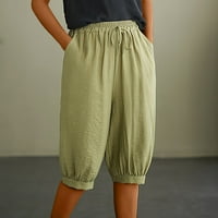 Posteljine Hlače Žene Ljeto Aoujeawomen's Plus veličine Hlače za žene Ležerne prilike Summer Solid CordString Elastični džepovi hlača za hlače Hortke Polukrake hlače Panty haljina na plaću
