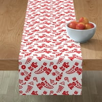 Pamuk Satens Stol trkač, 90 - narodna umjetnost crvena bijela skandinavska cvjetna europska print posteljina