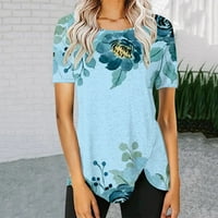 Ženski vrhovi Ljetne majice Labavi fit cvjetni ispis bluza okrugli izrez nepravilni hem na vrhu casual