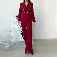 Shomport Womens Solid odijela postavljena Business Office Dugme Blazer jakna Ležerne prilike sa dugim